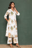 White Botanical Printed Cotton Kurta Set