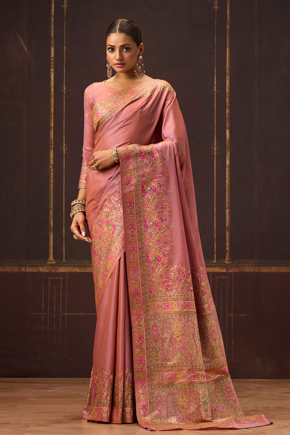 Peach Color Soft Silk Kalamkari Woven Saree