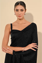 Black Color Satin Swarovski Work Saree