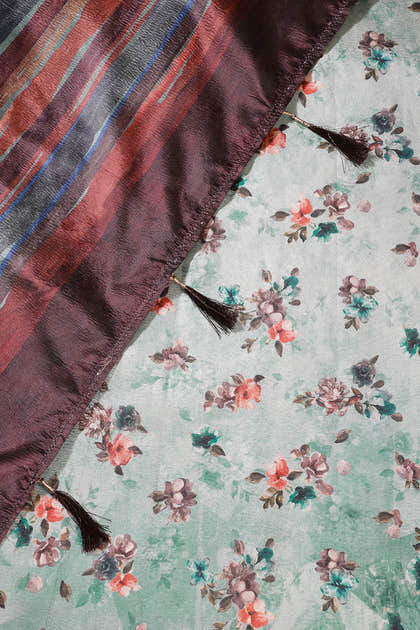 Sea Green Printed Tussar Silk Saree