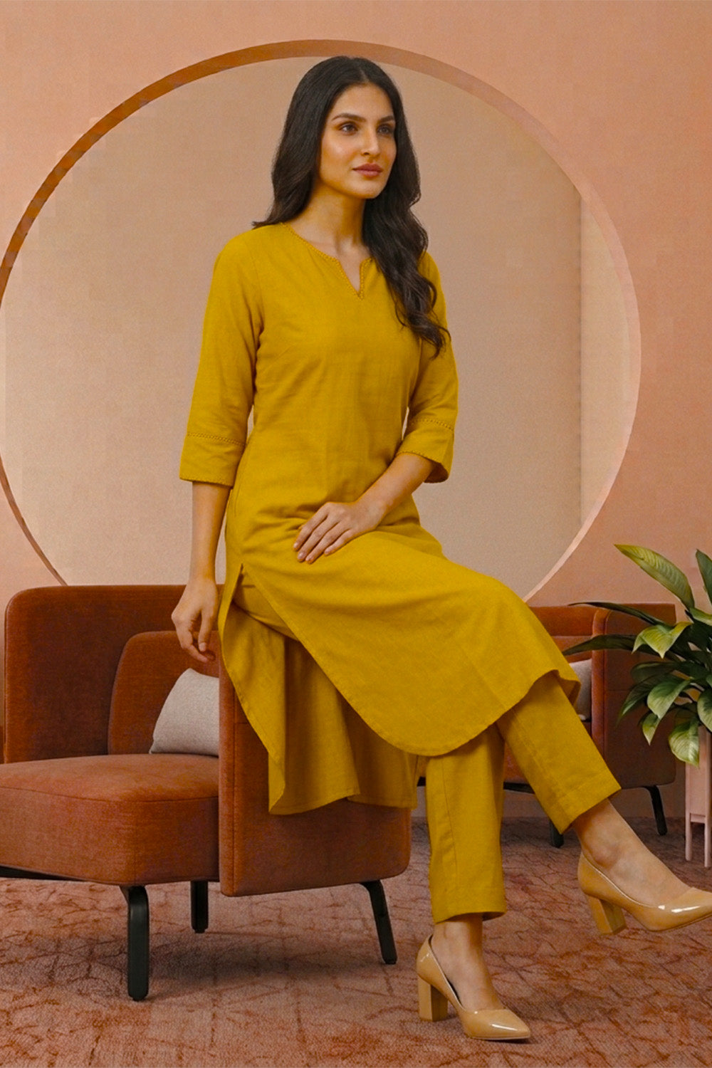 Mustrard Cotton Kurta Set