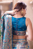 Teal Blue Position Print Woven Silk Saree
