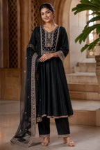 Black Crepe Silk Zari and Sequins Embroidered Anarkali Suit