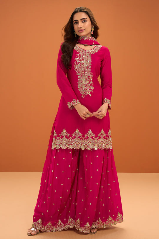 Rani Zari and Sequins Embroidered Crepe Silk Suit With Embroidered Palazzo