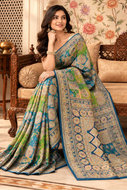 Blue Position Woven Khaddi Georgette Saree