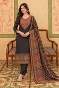Black Pashmina Resham Woven Unstitched Suit Material
