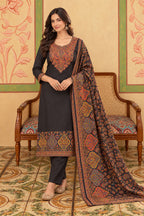 Black Pashmina Resham Woven Unstitched Suit Material