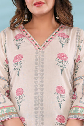 Cream Color Floral Printed Cotton Suit