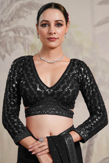 Black Color Swarovski Work Georgette Saree