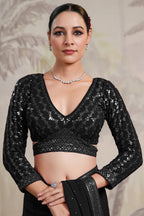 Black Color Swarovski Work Georgette Saree