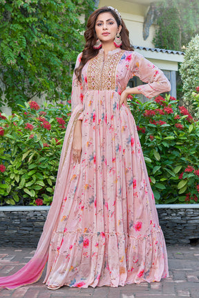 Pink Colour Crepe Printed Anarkali Kurti