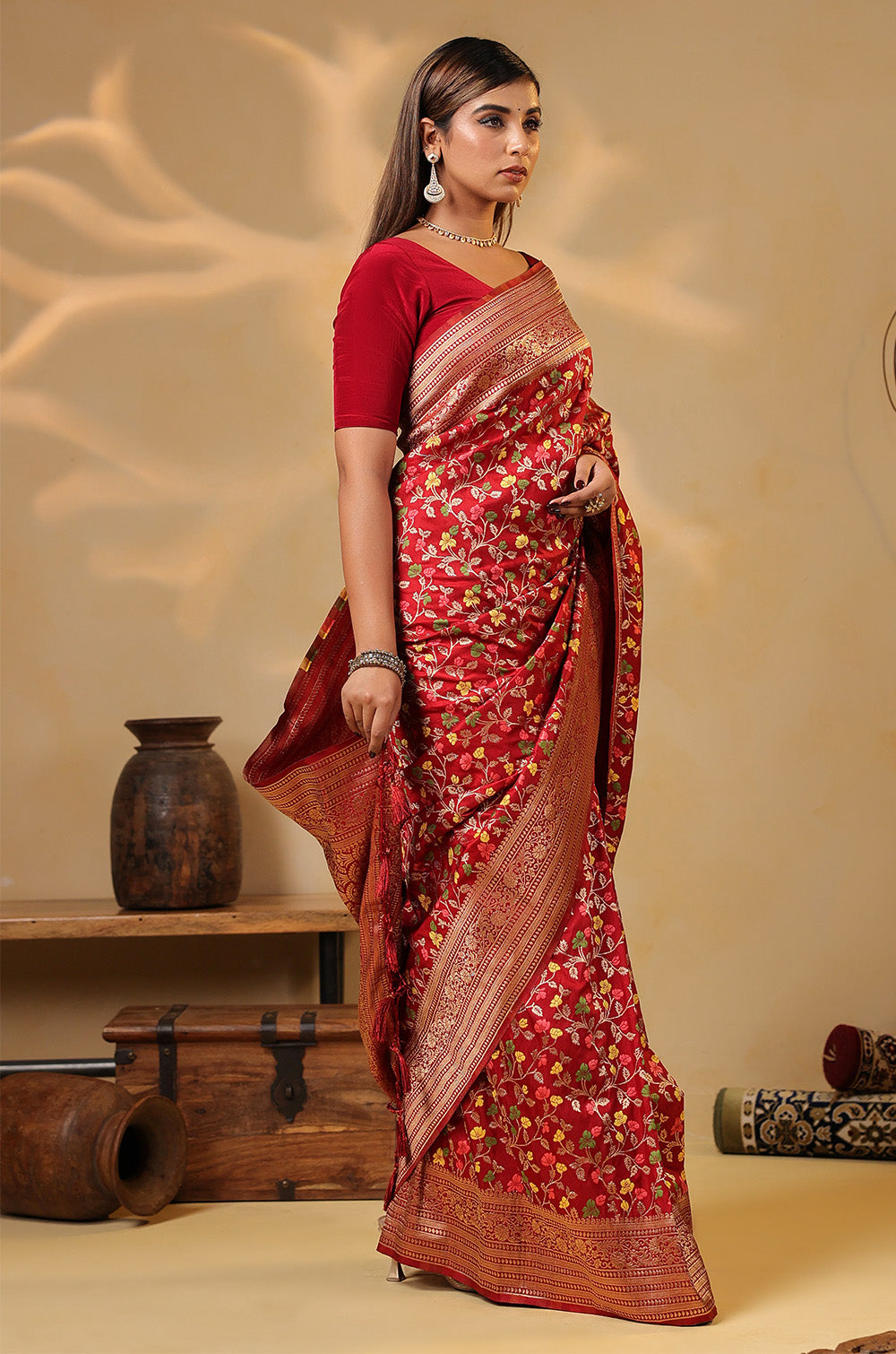 Red Silk Zari & Resham Woven Saree
