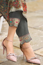 Grey Muslin Floral Printed Unstitched Suit Material