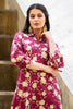 Wine Floral Vine Printed  Cotton Kurta Set