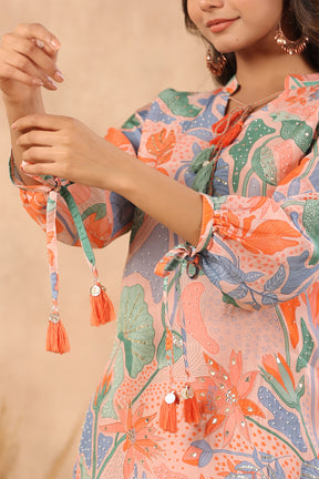 Peach Color Muslin Printed Co-Ord Set