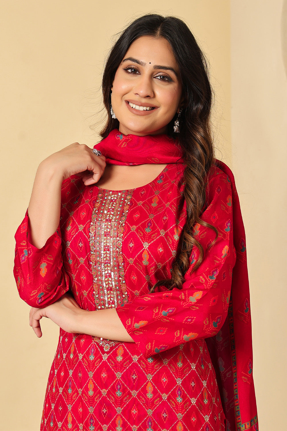 Maroon Silk Resham Woven Suit Set