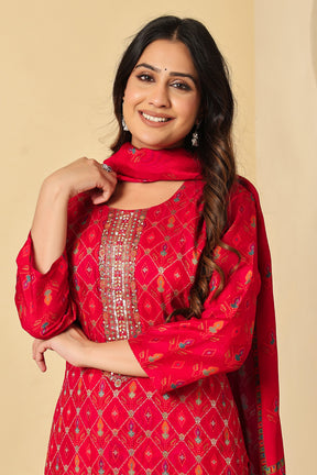 Maroon Silk Resham Woven Suit Set