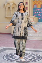 Black & Beige Cotton Shibori Printed Kurta Set