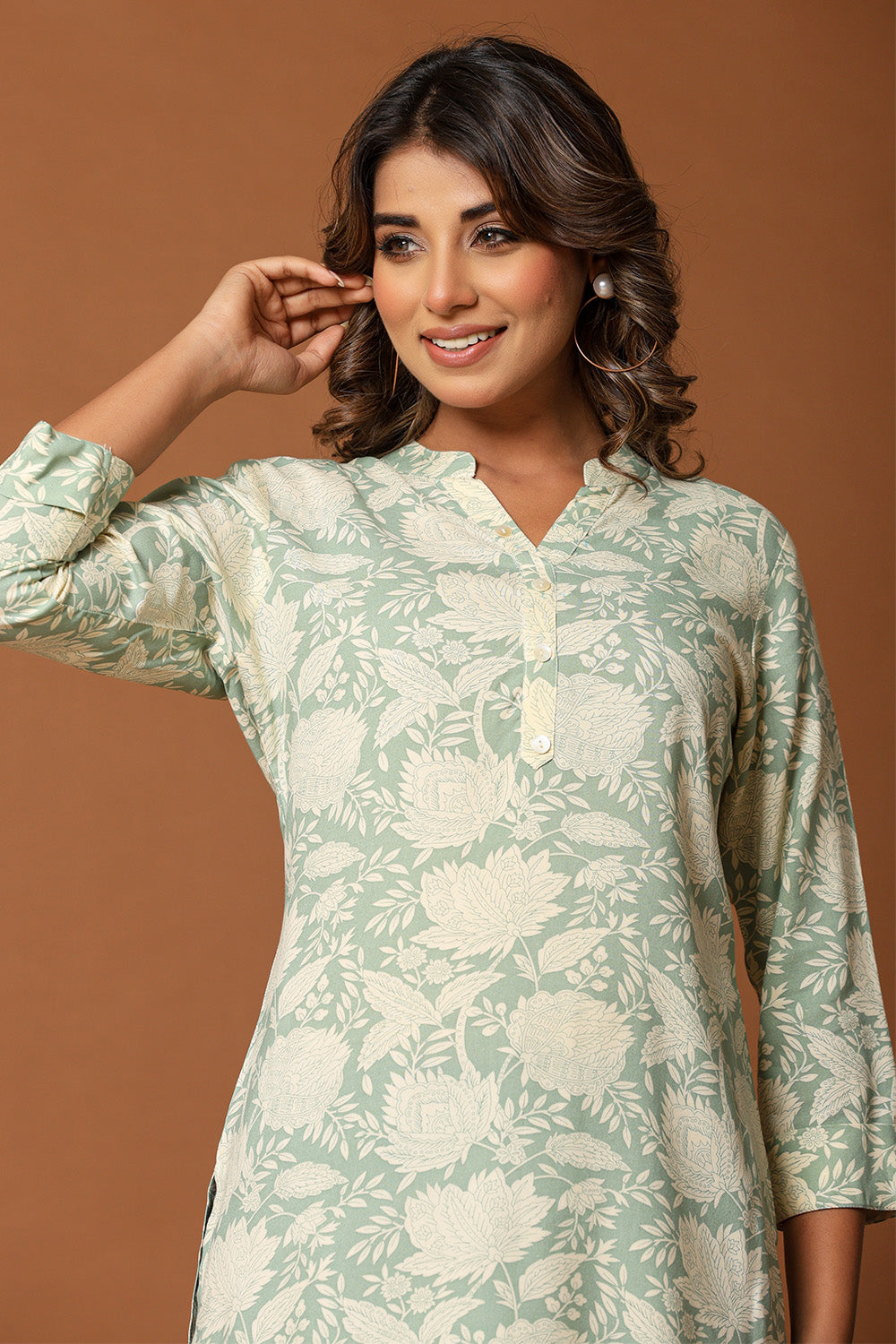 Pista Green Color Cotton Printed Tunic