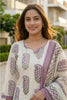 Cream And Mauve Hand-Block Printed Cotton Suit