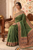 Green Tussar Silk Printed And Zari Taar Woven Saree