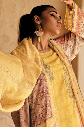 Mustard Color Silk Digital Printed Unstitched Suit Material