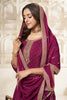 Wine Crepe Silk Zari Embroidered Suit With Embroidered Palazzo
