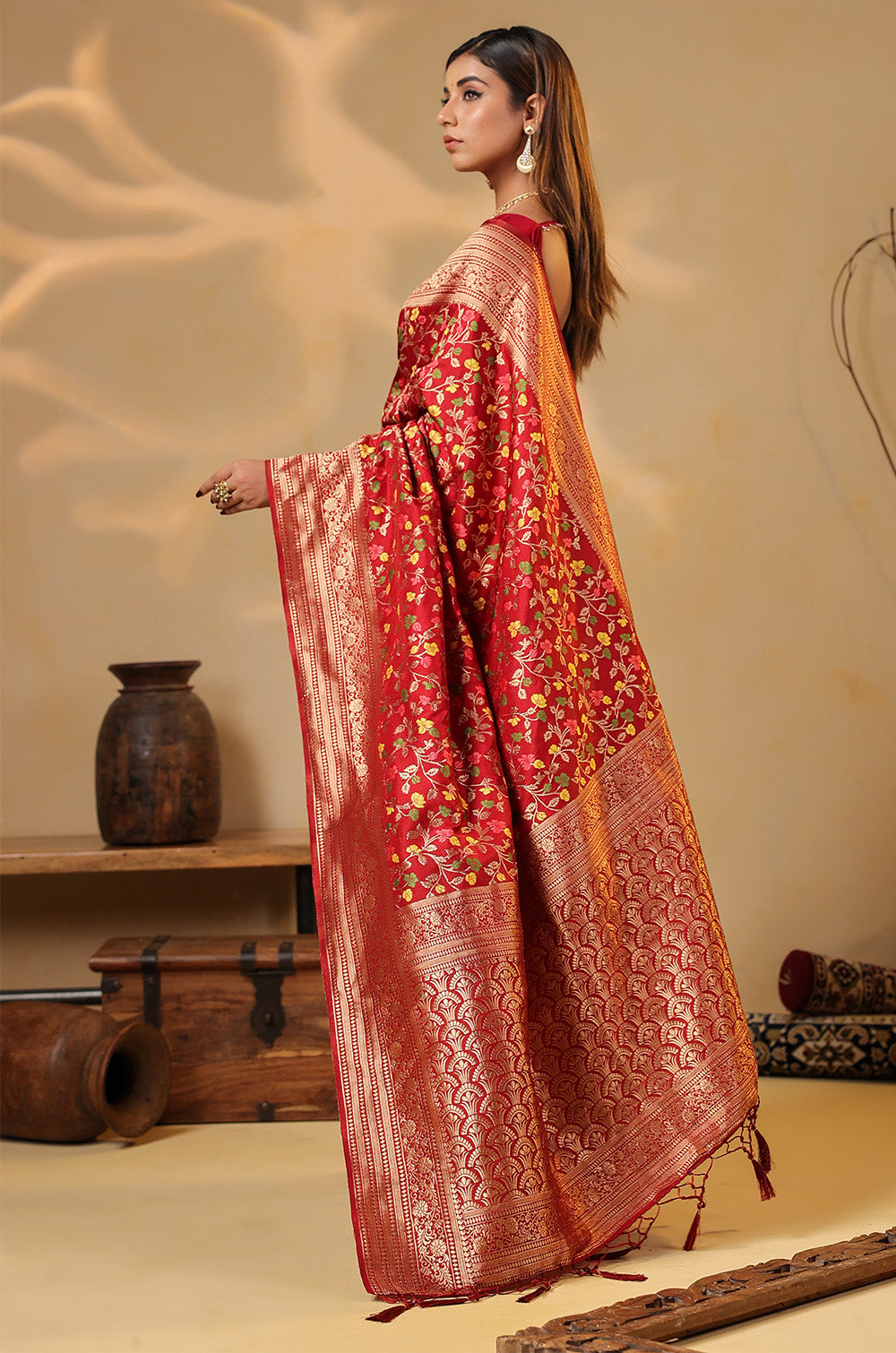 Red Silk Zari & Resham Woven Saree