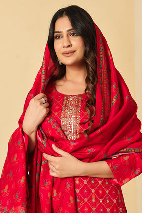 Maroon Silk Resham Woven Suit Set