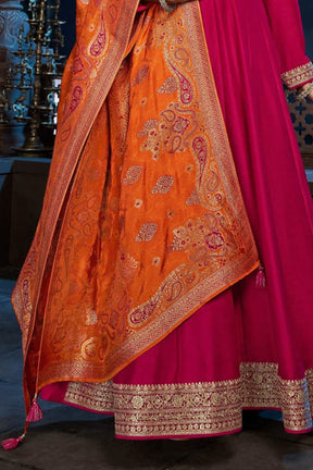 Fuchsia Pink Color Anarkali Embroidered Silk Suit