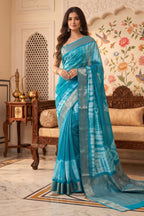 Turquoise Georgette Shibori Printed Saree
