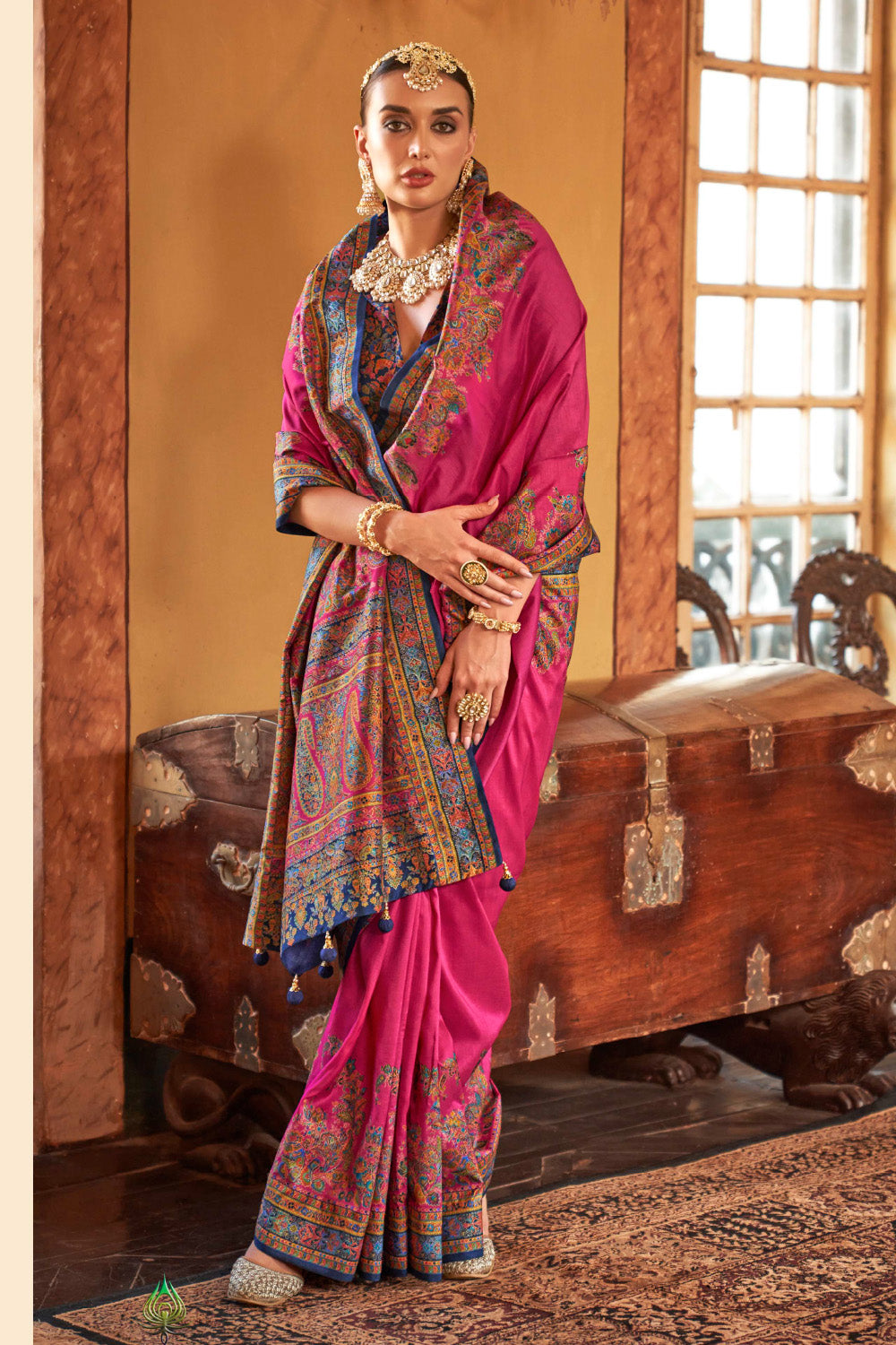 Magenta Pink Color Gajji Silk Printed Saree
