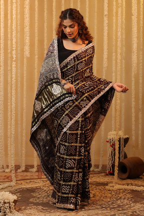 Brown Color Gharchola Pure Gajji Silk Printed And Embroidered Saree