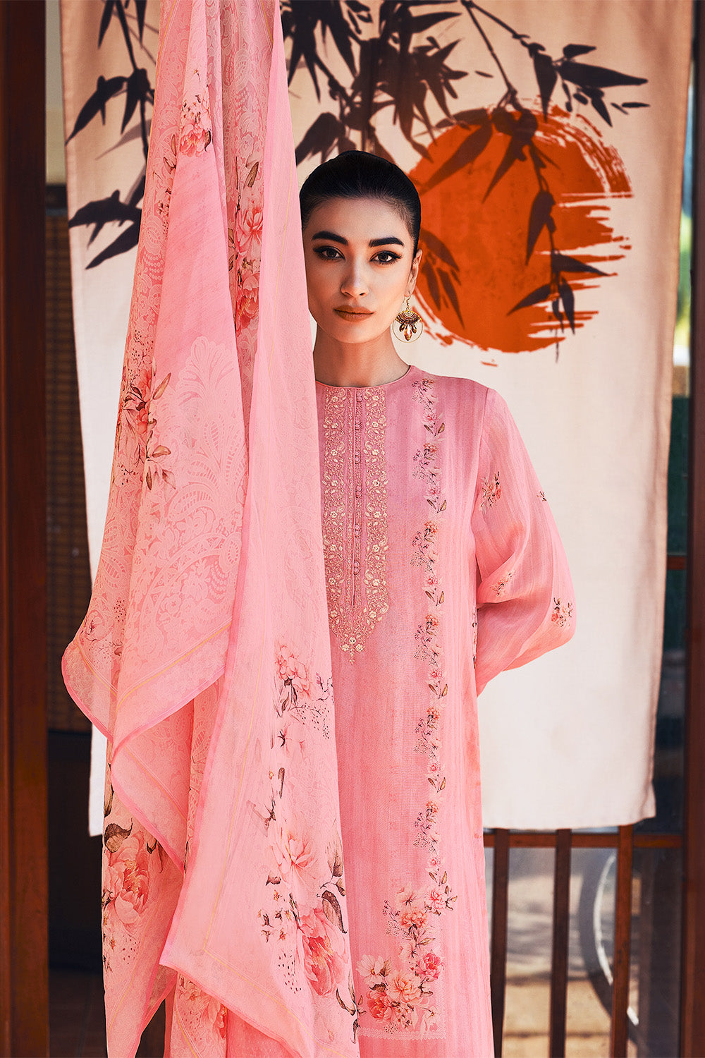 Peach Color Crepe Silk Printed Unstitched Suit Material