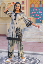 Black & Beige Cotton Shibori Printed Kurta Set