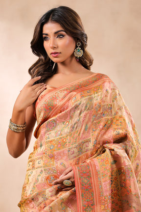 Peach Color Banarasi Woven Silk Saree