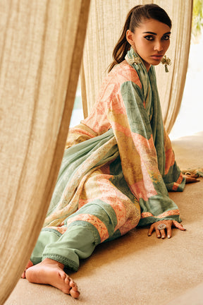Mint Green Color Silk Digital Printed Unstitched Suit Material