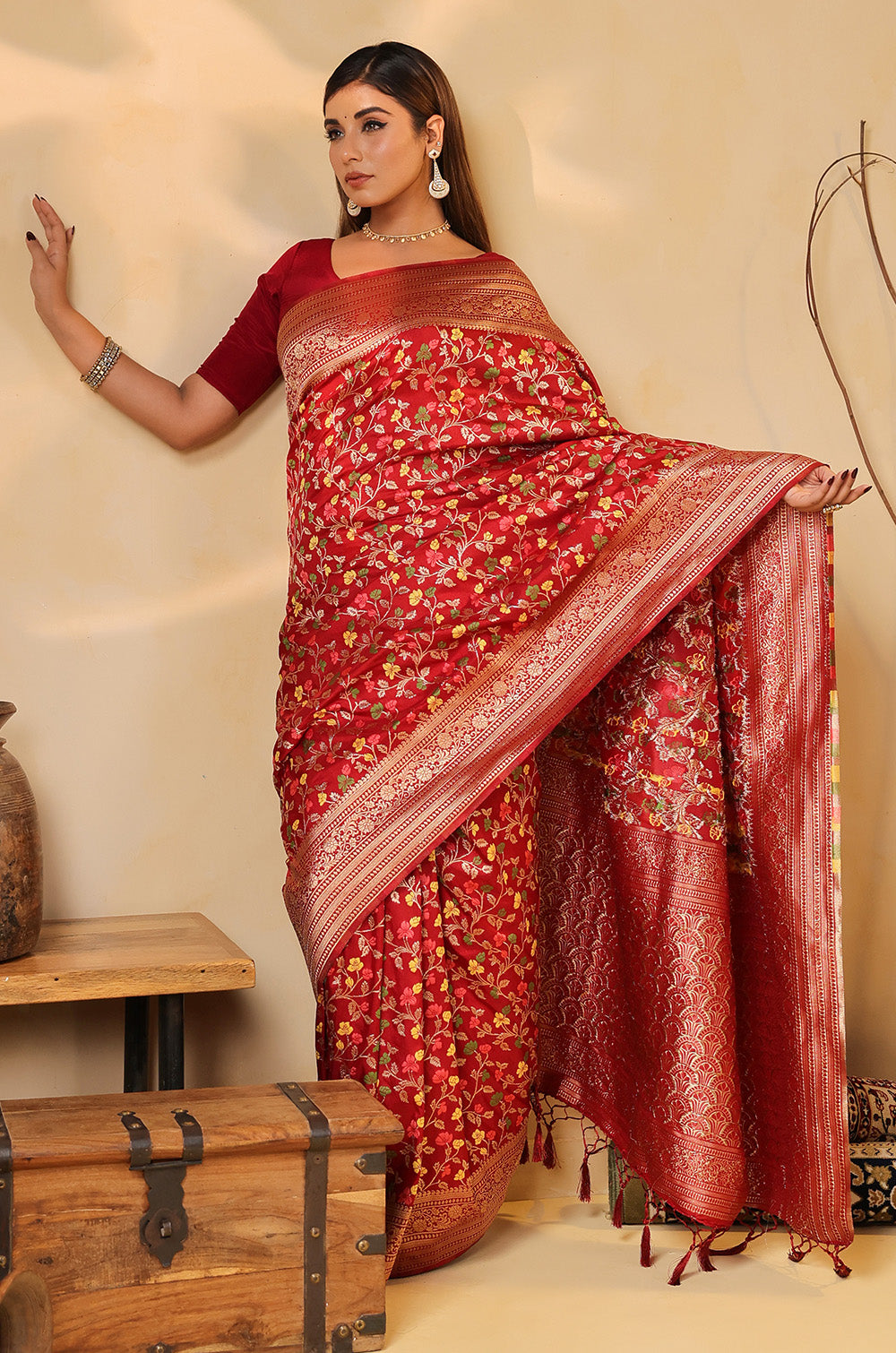 Red Silk Zari & Resham Woven Saree