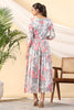 Grey Color Crepe Printed Peonies Dress