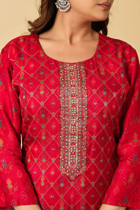 Maroon Silk Resham Woven Suit Set