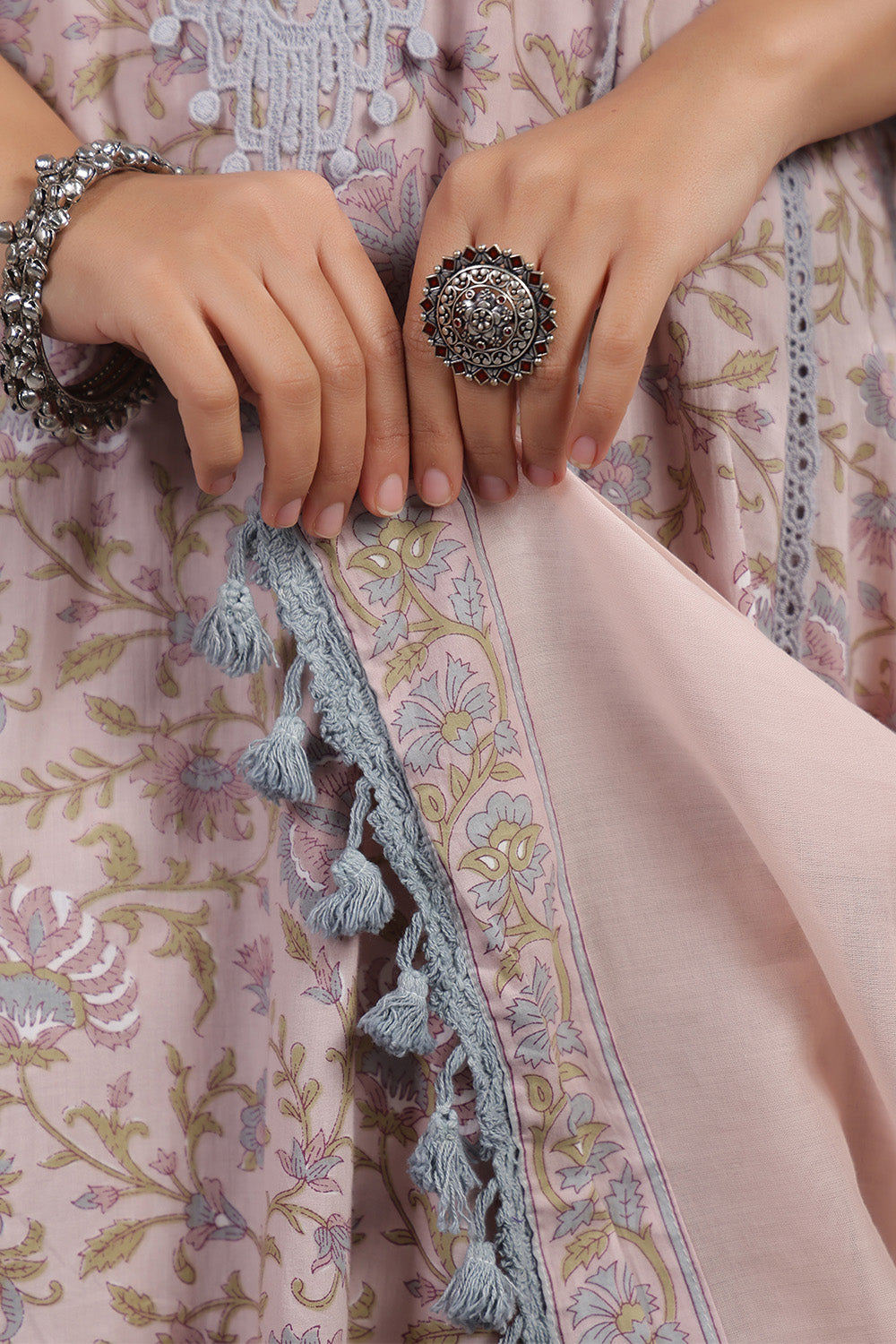 Dusty Peach Color Floral Printed & Lace Work Anarkali Suit