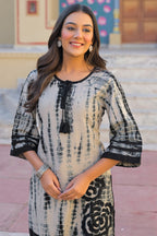 Black & Beige Cotton Shibori Printed Kurta Set