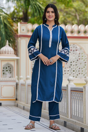 Dark Teal Color Cotton Suit