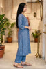 Blue Cotton Printed & Mirror Work Kurta Set