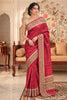 Deep Cherry Tussar Silk Printed And Zari Taar Woven Saree