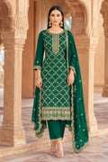 Teal Crepe Silk Zari Woven And Embroidered Unstiched Suit Material