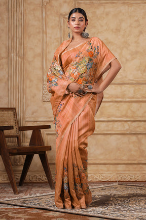 Brown Color Tussar Silk Saree