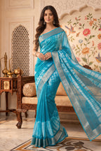 Turquoise Georgette Shibori Printed Saree