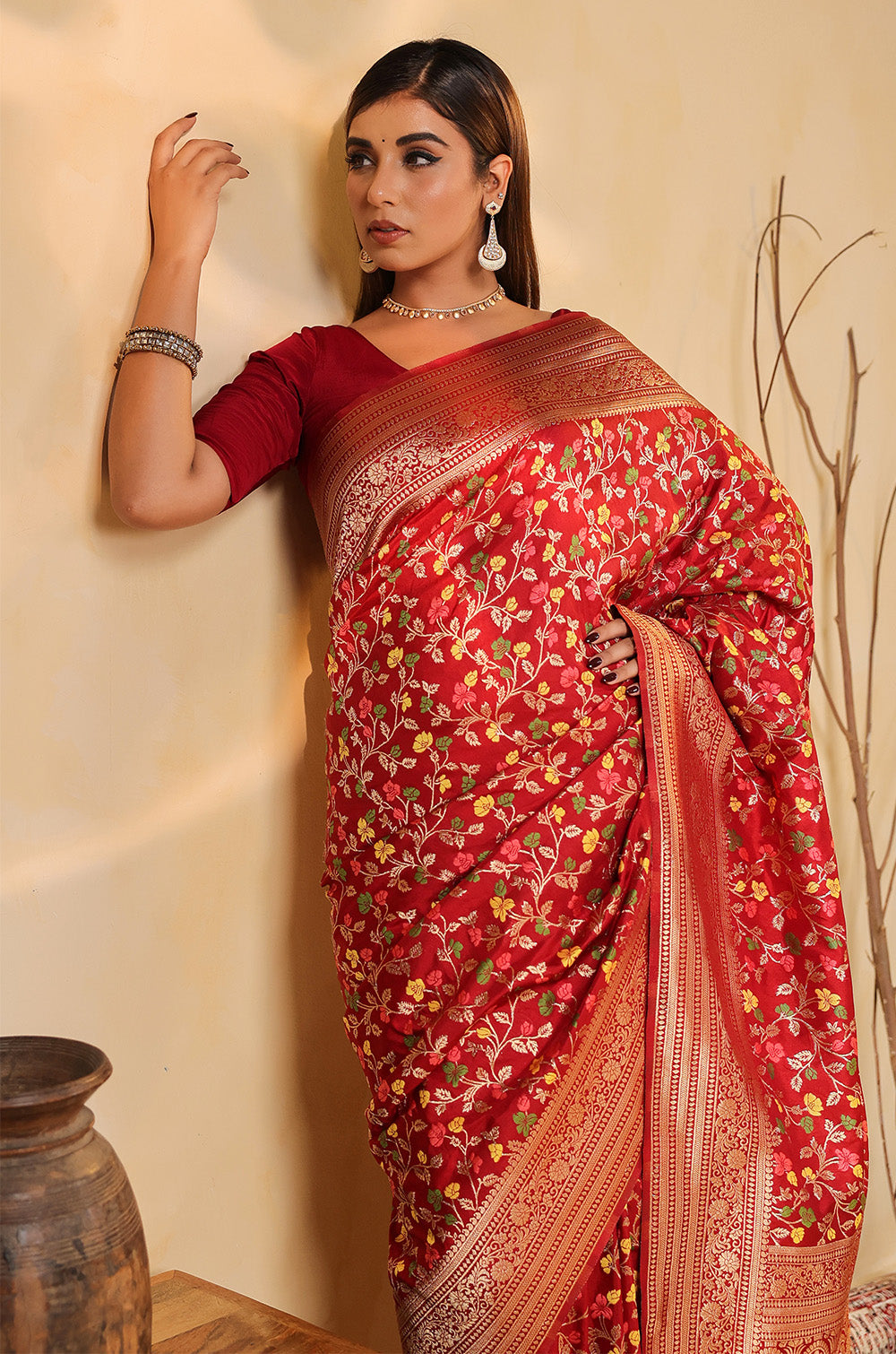 Red Silk Zari & Resham Woven Saree