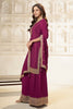 Wine Crepe Silk Zari Embroidered Suit With Embroidered Palazzo
